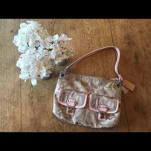Coach purse, pink interior and detail